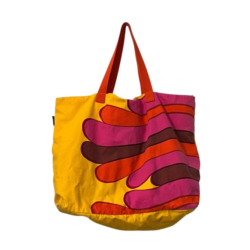 Marimekko Colorful Floral Canvas Tote Bag Scandinavian Retro Large - Picture 2 of 10